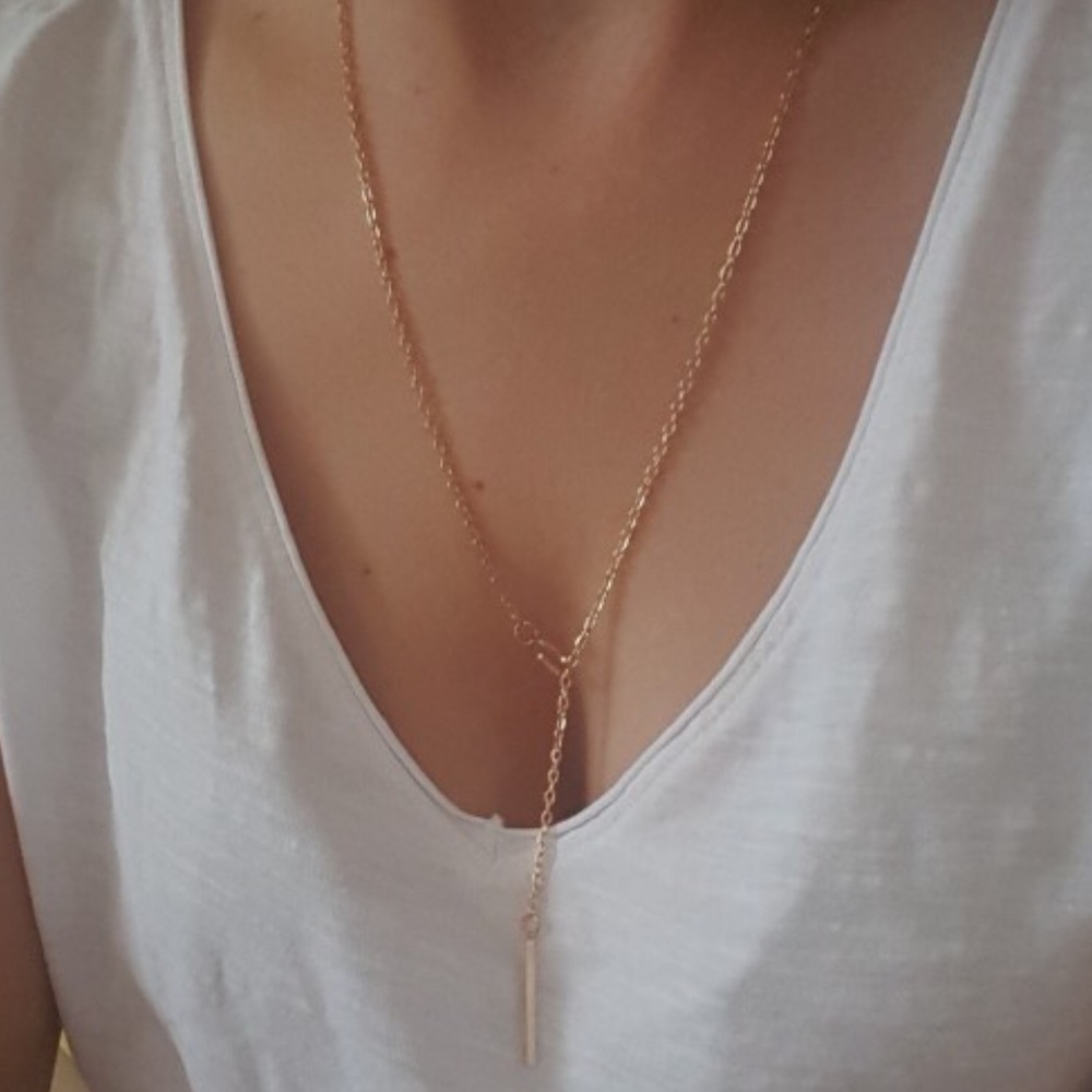 Gold Circle Bar Lariat Necklace - Picture 3 of 5